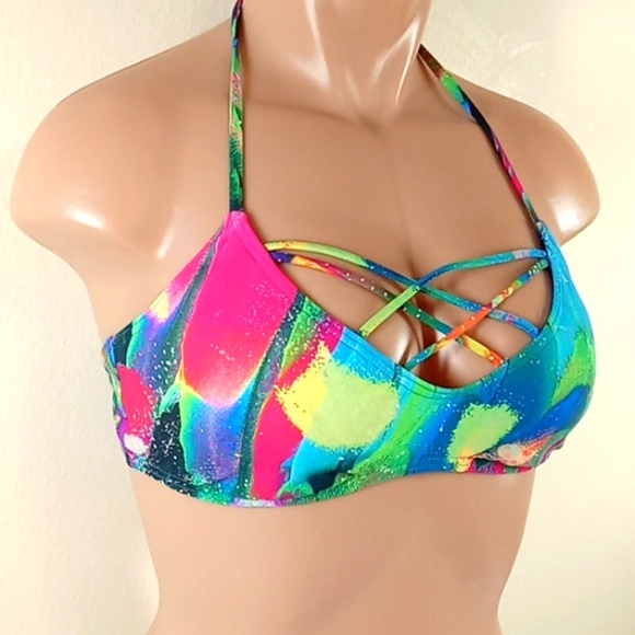 NEW LA BLANCA Bikini Top Swimwear Bandeau 10 Vacation Multi-color - Picture 2 of 5